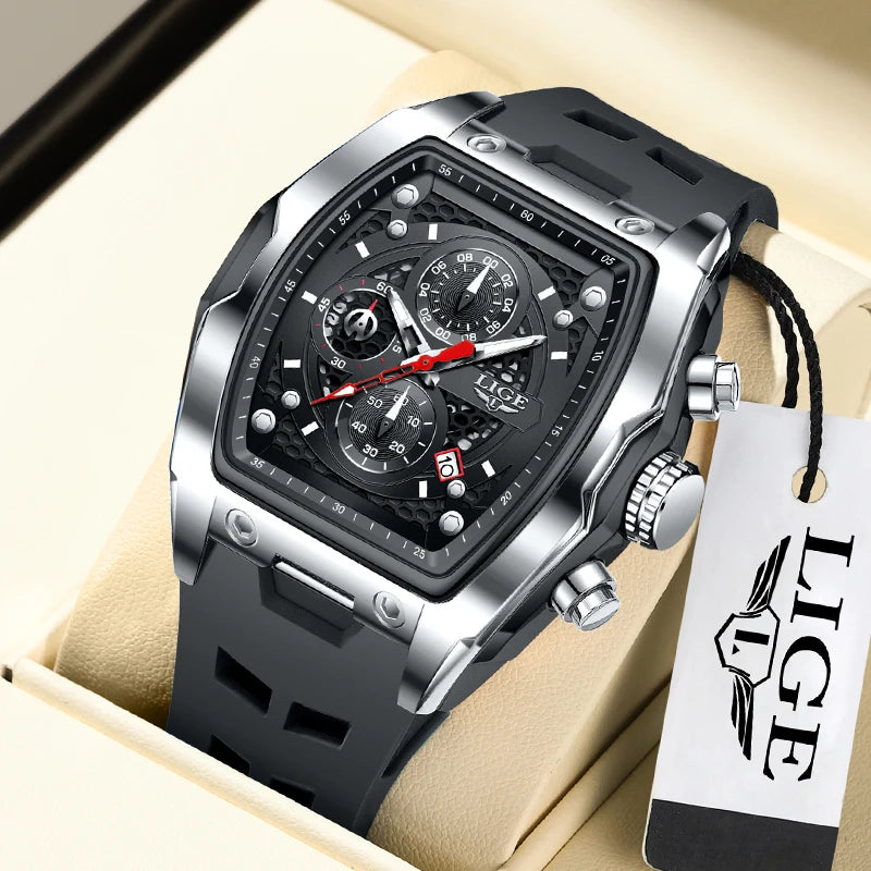LIGE Outdoor Casual Quartz Man Watch Fashion Silicone Strap Waterproof Simple Sport Hollow Date Luminous Men's Watches Male Gift