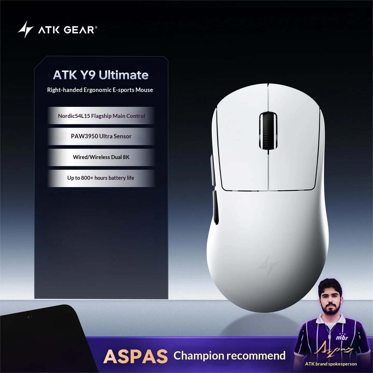 ATK Dragonfly Y9 Wireless Gaming Mouse PAW3950 Ultra Nordic54L15 8Khz High Performance for Computer Office Use Mouse Accessories