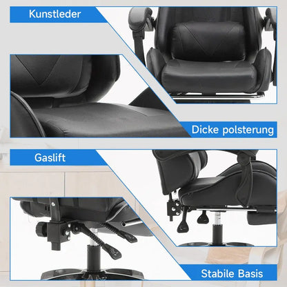 Ergonomic Gaming Chair, Office Chair, Height Adjustable, PU Leather Computer Chair, with Headrest and Lumbar Support, 360° Swivel