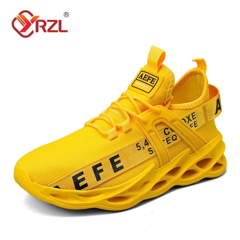YRZL Men's Lightweight Comfortable Mesh Breathable Sneakers Green Casual Thick Sole Running Shoes