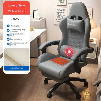 Hestora PU-leren grote en hoge gamingstoel, ergonomische computerstoel met hoge rugleuning, voetensteun en masserende lendensteun voor volwassenen