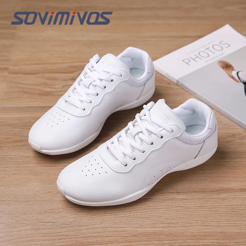 Zapatillas de baile para mujer, zapatillas deportivas planas y ligeras, zapatillas de gimnasia aeróbica de competición, zapatillas deportivas para fitness, zapatillas de baile blancas.