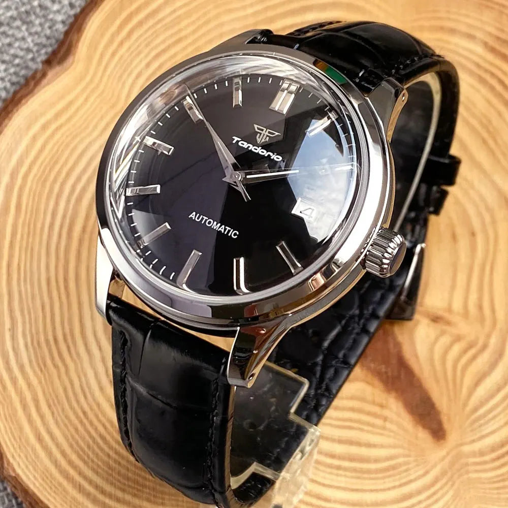 Tandorio 40mm Japanese NH35 Automatic 200M Diving Watch Men Beige Dial Bubble Sapphire Polished Case Glass Back Screw Crown