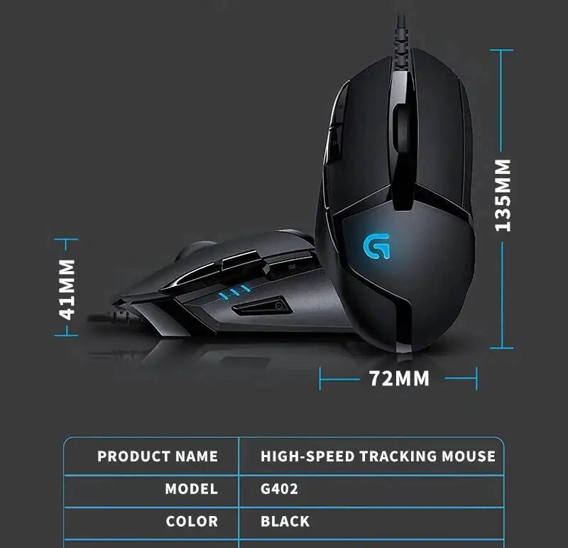 Herní myš Logitech G402 Fusion Engine Tech, 4 nastavení DPI, 32bitový procesor, protiskluzové provedení pro profesionální soutěžní hraní