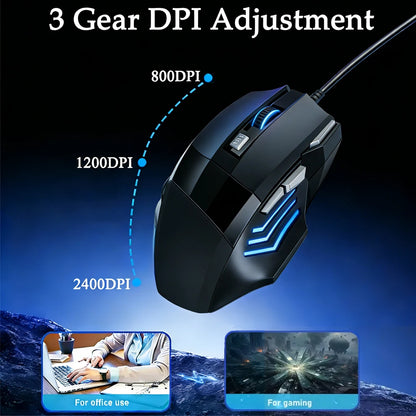 USB Wired Mouse 7 Button 2400DPI Gaming Mouse RGB Breathing Light Mecha Mice Ergonomic Optical Office Mice For Desktop Laptop