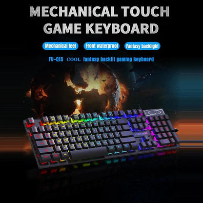 Kebidumei 104 key Backlit Mechanical Keyboard Wired Gaming Keyboard Luminous keyboard And Mouse Set for Gamer PC Laptop Office