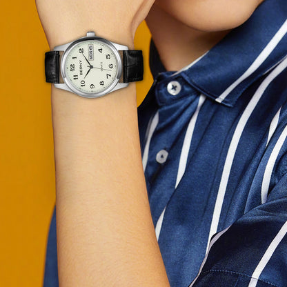 BERNY Quartz Watch for Men Miyota 2405 Business Male Wristwatch Day Top Calendar Genuine Leather Classic Men Watches Waterproof