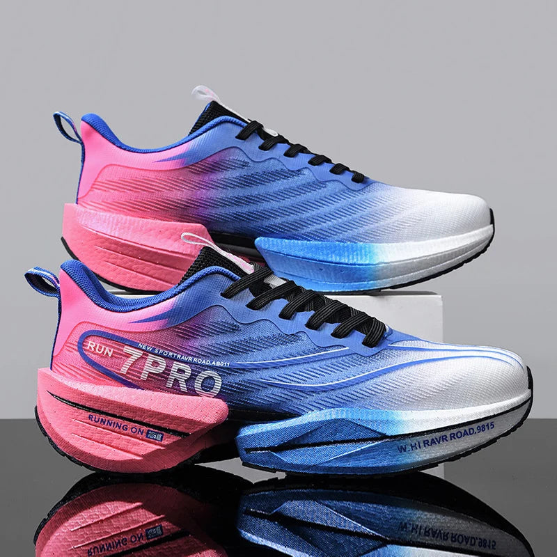 New Men's Carbon Plate Sneakers Outdoor Soft Sole Mesh Sports Shoes Running Shoes Light Anti-Slip Casual Couple Tennis Shoes