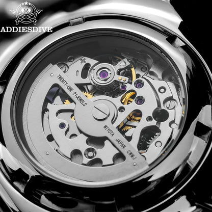 ADDIESDIVE luxury men's skeleton automatic watch sapphire glass BGW9 luminous diver's watch 200m men analog mechanical watches