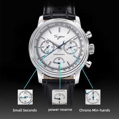 Sugess Men's Pilot 1963 Wristwatch ST1906 Chronograph Handwind Movement Domed Sapphire Waterproof Power Reserve Lume V2