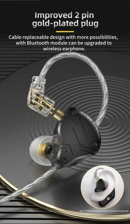 KZ ZS10 Pro X HiFi Hybrid Driver Earphones Wired In-Ear Monitor Headphones with Metal Shell, Bass Earbuds, Detachable Cable & Microphone
