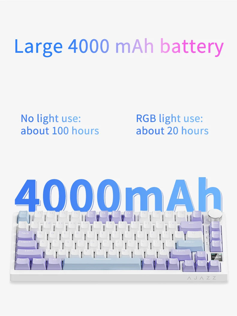 AJAZZ AK820  Mechanical Keyboard 70% Compact Layout/RGB Lighting/Hot-swappable Switches,with Wired,Wireless,and Bluetooth