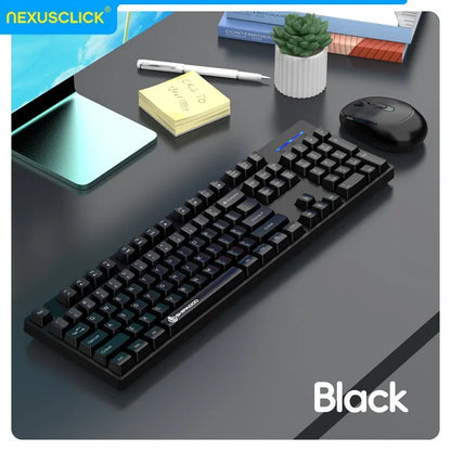NexusClick Wireless Gaming Office Keyboard&Mouse Set Smart Power Saving Full Size 104 Keys 1600DPI Adjustable USB for Laptop PC