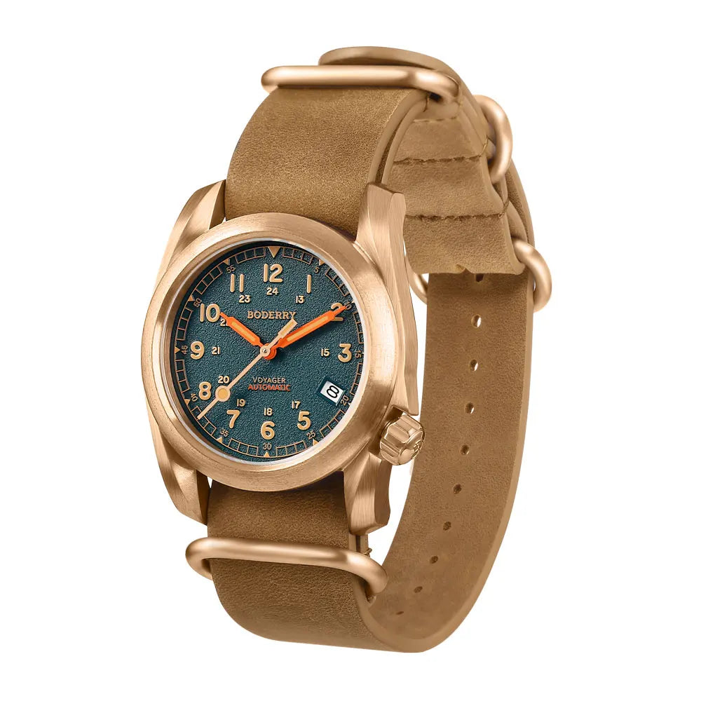 Relógio masculino Boderry Field Watches VOYAGER, caixa em bronze, mecânico automático, 100M impermeável, estilo militar, marca de topo
