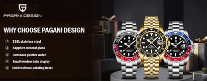 Montre automatique PAGANI DESIGN GMT 1662, montre-bracelet pour homme de 40 mm, étanche jusqu'à 100 m, montres-bracelets mécaniques pour homme Cloc