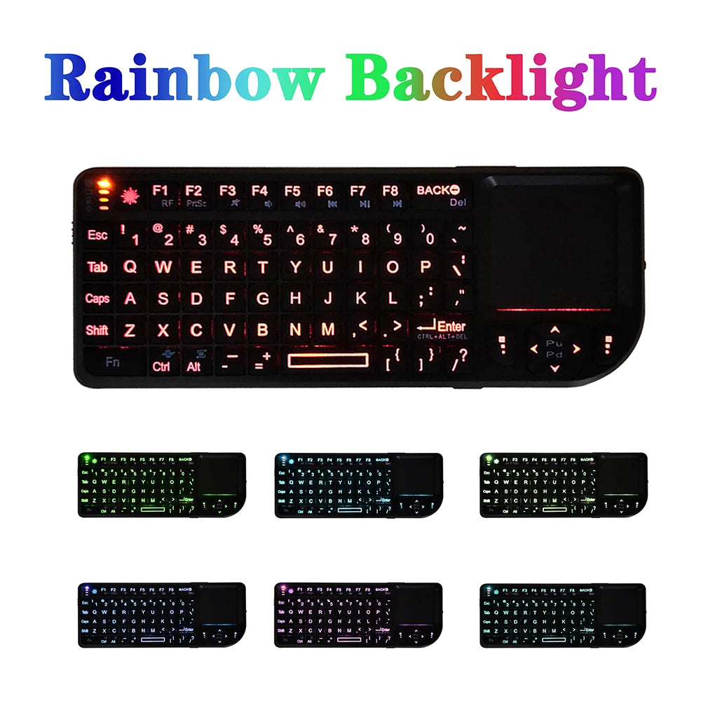 A8 Mini Wireless Keyboard 2.4G 7 Color Backlit 3 in 1 Handheld Keyboard with Touchpad Air Mouse for Android TV Box PC Tablet