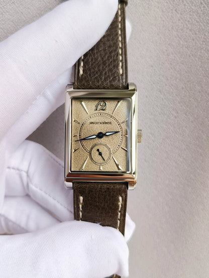 2026 Specht&Söhne Ultra Thin 7.5mm Rectangular Watch Japan Quartz Movement Small Seconds Sandblasted Dial Grey Leather Strap Watch