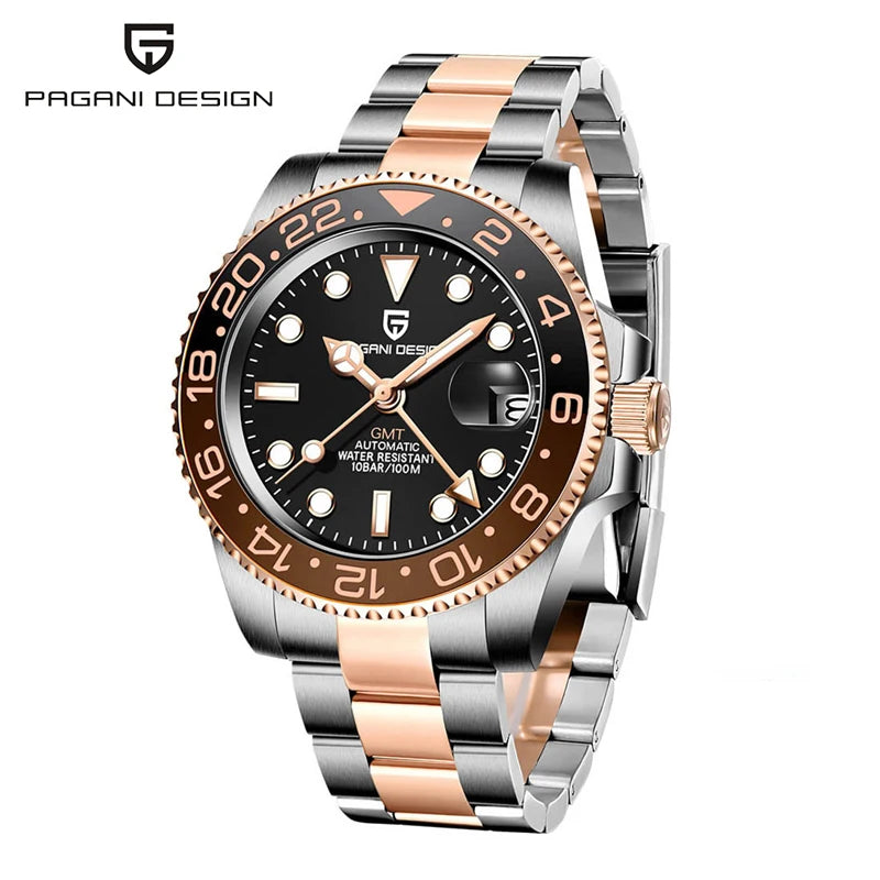 Montre automatique PAGANI DESIGN GMT 1662, montre-bracelet pour homme de 40 mm, étanche jusqu'à 100 m, montres-bracelets mécaniques pour homme Cloc