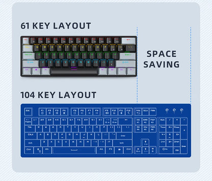 APAYADO K61 Mini 60% Gaming Keyboard 61-Key, Wired, Portable, RGB Lighting, Red/Blue Switch, Black/White/Red Colors