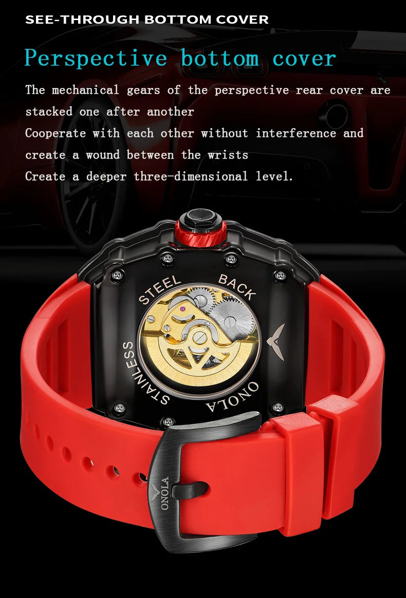 2022 New ONOLA Men Watch Automatic Mechanical Watch for Men Business Sport Wristwatch Luminous Waterproof Leather Belt Clock