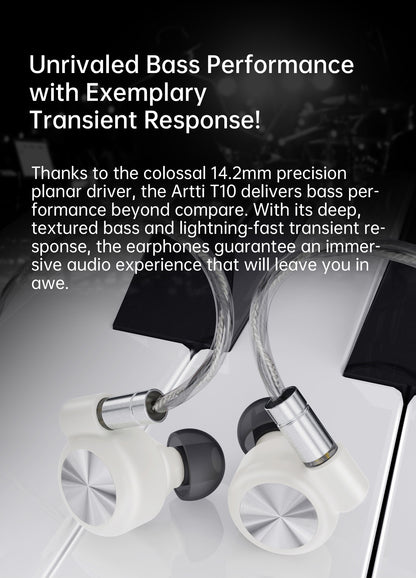 ARTTI T10 In-Ear HiFi Earphones Wired IEMs Monitors 14.2mm Planar Driver Textured Bass 0.78mm 2pin & 3.5MM/4.4MM Connector