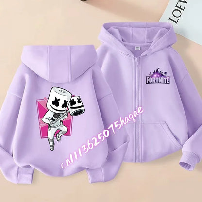 Autumn New Fortnites Children Hoodies Coat Cartoon Game Character Printed Zip Up Hoodie Child Jacket Winter Kids Boys Clothes