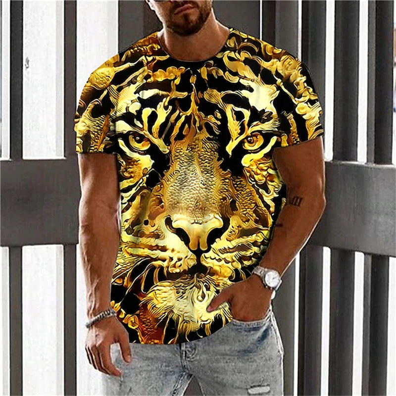 Fashionable Men's Round-neck Short-sleeved T-shirt 3D Printed Wolf T-shirt Men's Casual Sports Short-sleeved Street Top