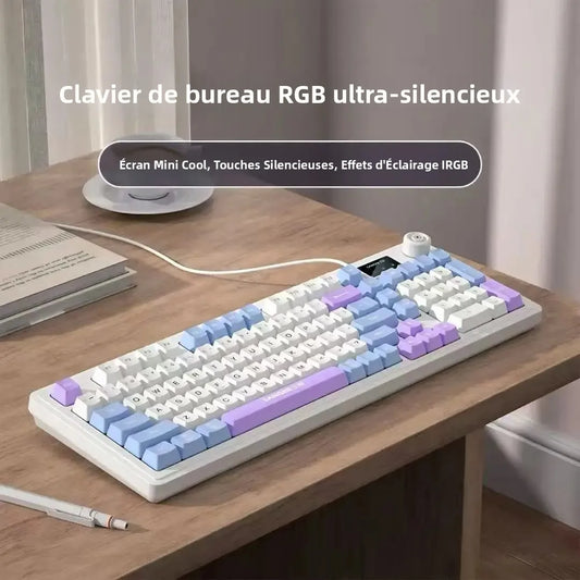 RGB 98Key Silent Keyboard and Mouse Set Wired Mechanical Feel with Screen Display Gaming Office Combo for PC Laptop Desktop