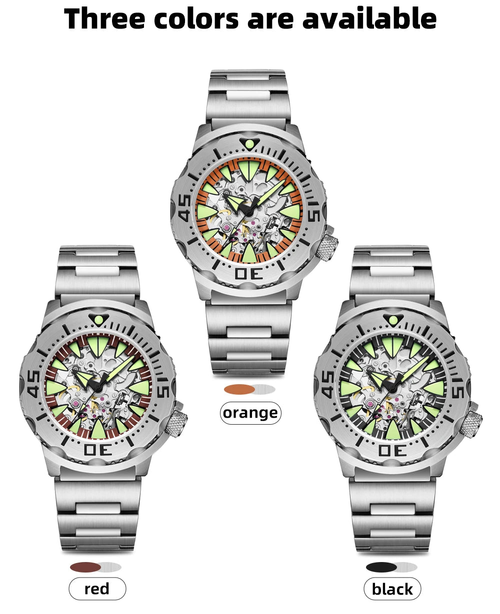 ADDIESDIVE luxury men's skeleton automatic watch sapphire glass BGW9 luminous diver's watch 200m men analog mechanical watches