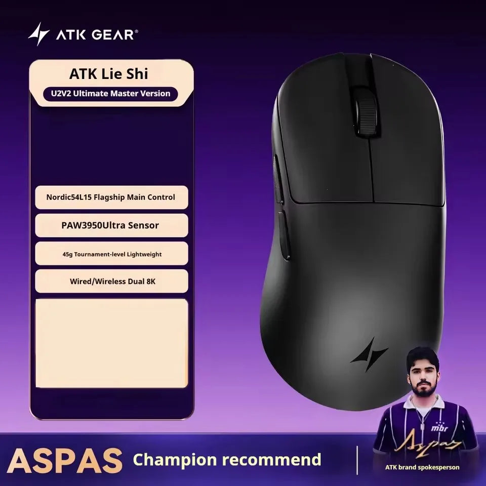 NEW ATK U2 V2 Mini Ultimate Wireless Gaming Mouse Tri-model Lightweight PAW3950Ultra 8KHz 500mAh Custom Ergonomic E-sports Mouse