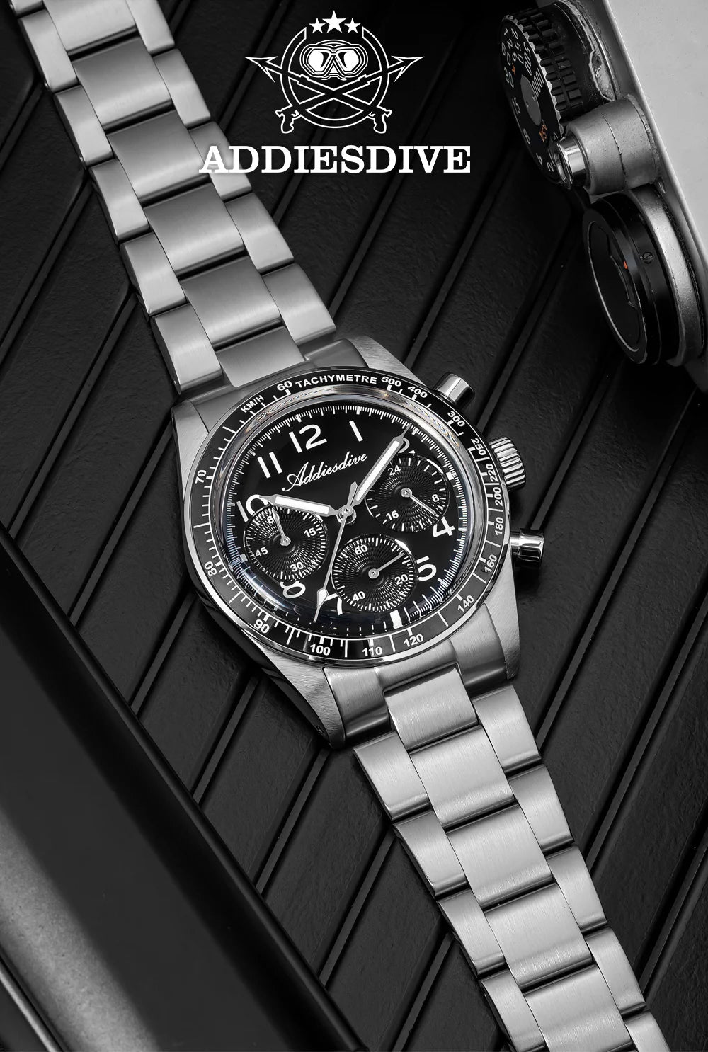 ADDIESDVIE Men Watch Reloj Hombre 10Bar Waterproof AD2517 BGW9 Super Luminous 316L Stainless Steel VK63 Chronograph Quartz Watch