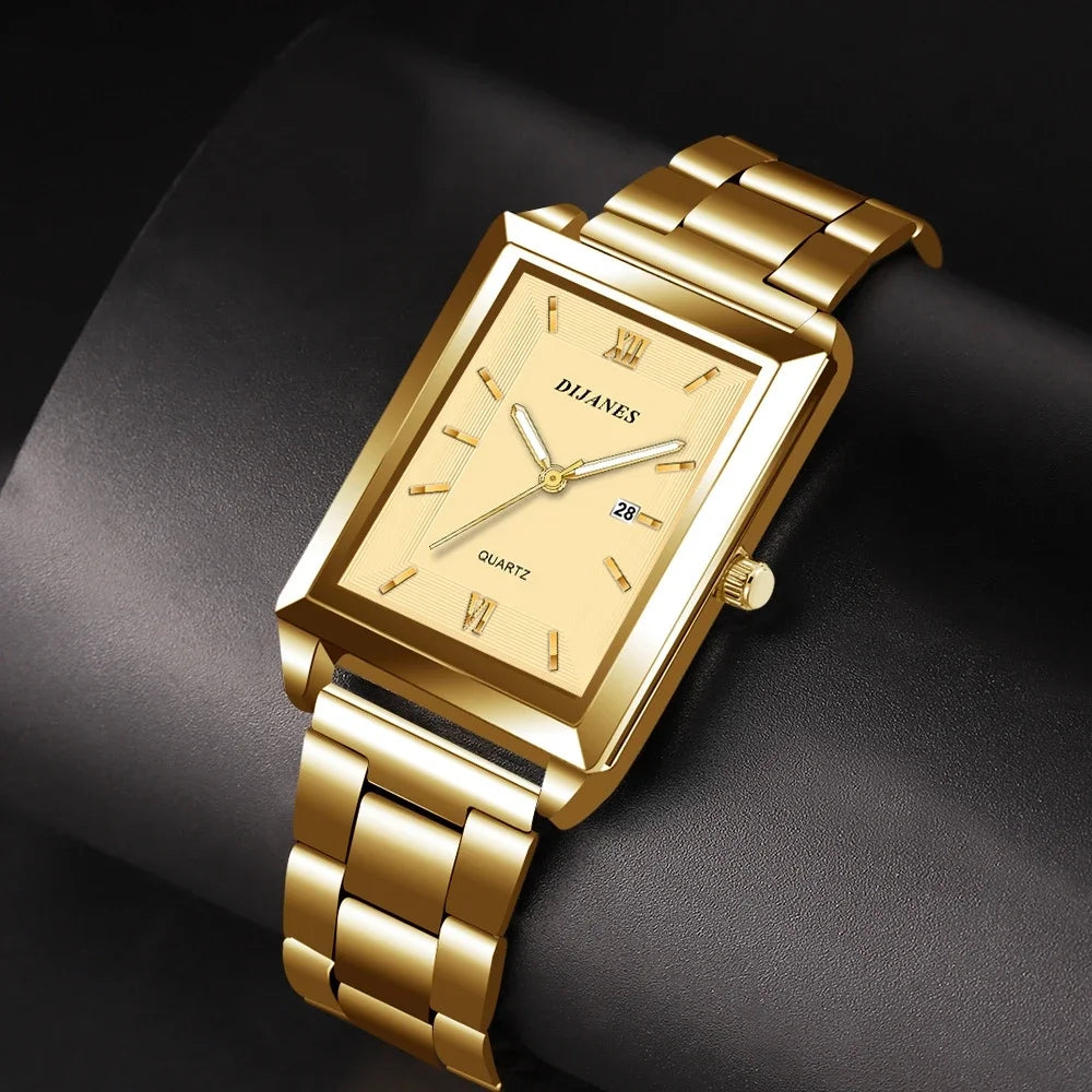 Fashion Watches for Men Luxury Rectangle Stainless Steel Men's Quartz Wristwatch Business Man Watch Clock Gift relogio masculino
