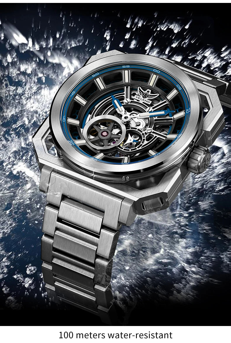 Yelang V1216 Men Watch Luxury Brand Watch 42mm Hollow Dial Japan MIYOTA 8N40 Automatic Movement 100M Waterproof Watch Luminous