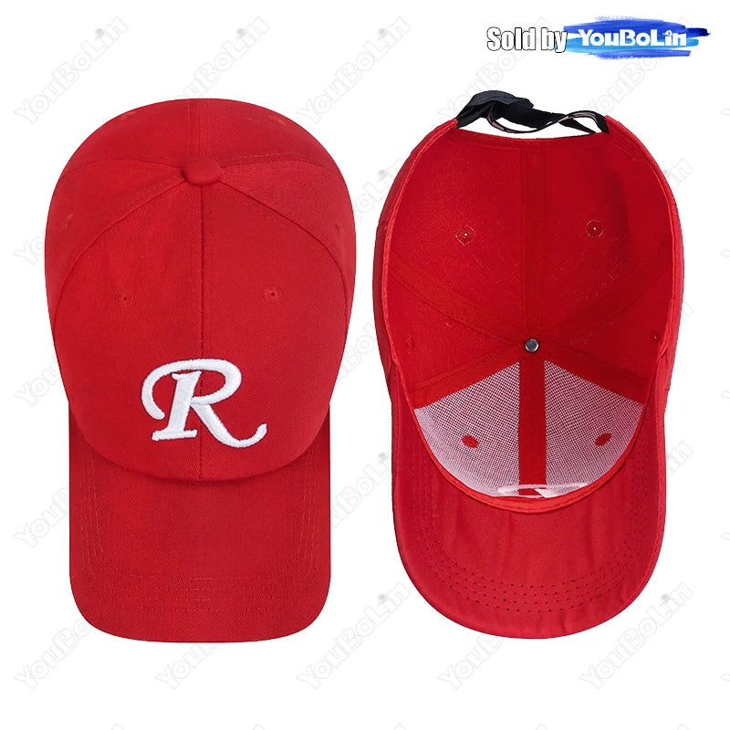 R-Buchstabe, Bandstickerei, Baumwolle, verstellbar, Baseballkappe mit festem Schirm, Sonnenhut, Trucker-Caps, Hip-Hop-Caps