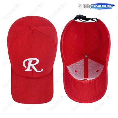 R-Buchstabe, Bandstickerei, Baumwolle, verstellbar, Baseballkappe mit festem Schirm, Sonnenhut, Trucker-Caps, Hip-Hop-Caps