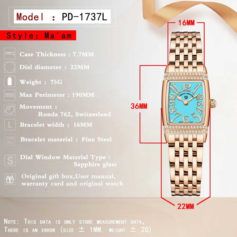Pagani Design - Women's Sapphire Crystal Quartz Watch, Luxury Accessories, Waterproof up to 50 meters, Stainless Steel, 22mm, Ne