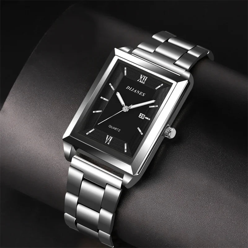 Fashion Watches for Men Luxury Rectangle Stainless Steel Men's Quartz Wristwatch Business Man Watch Clock Gift relogio masculino