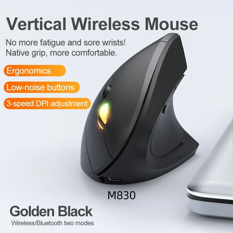 2.4G Bluetooth Wireless Vertical Mouse Rechargeable Ergonomic 1600DPI Adjustable Gaming Mouse 6Buttons for Laptop PC Computer