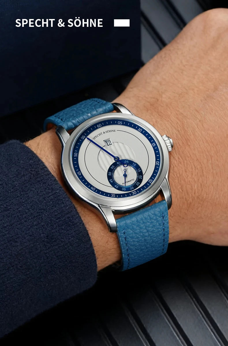 Novidade 2026 Relógio de Luxo Specht & Söhne Jump Hour Automático Mecânico para Homem, Cristal de Safira, Relógio de Pulso em Aço Inoxidável