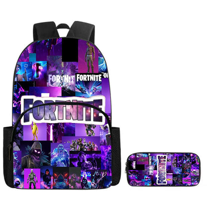 Fortnite 2-Piece Set Backpack with Front Pocket Pencil Case Large Capacity Cartoon Schoolbag Kids Boys Girls Gift Ages 5-8