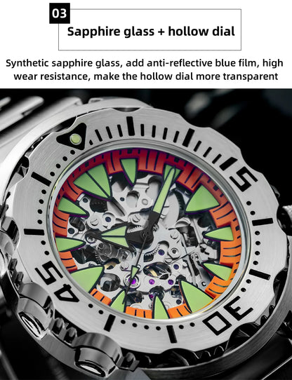 ADDIESDIVE luxury men's skeleton automatic watch sapphire glass BGW9 luminous diver's watch 200m men analog mechanical watches