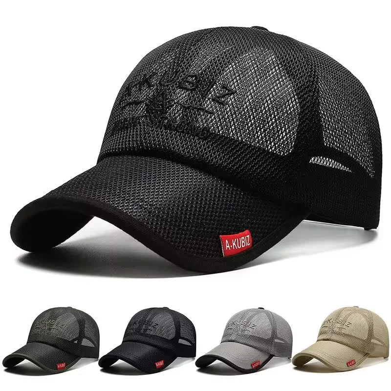 Chapéus de Verão para Homem e Mulher, Bonés de Basebol em Malha, Pala Bordada de Moda, Chapéu de Exterior com Letras Bordadas e Proteção Solar