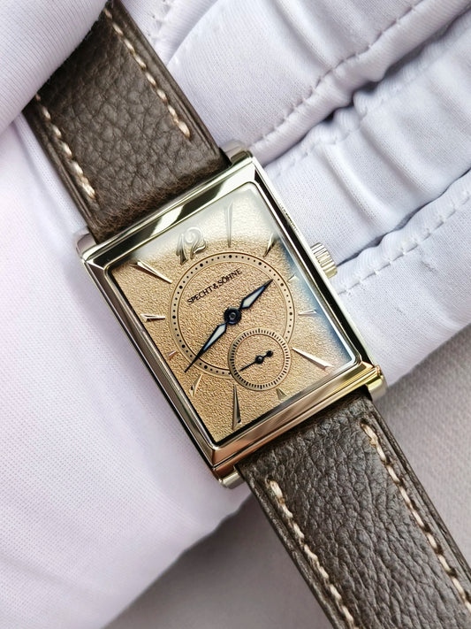 2026 Specht&Söhne Ultra Thin 7.5mm Rectangular Watch Japan Quartz Movt Small Seconds Sandblasted Dial Grey Leather Strap Watch