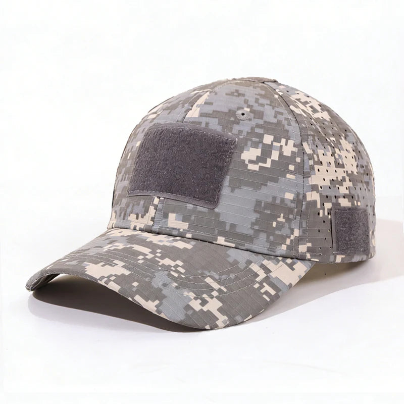 Casquette de baseball fonctionnelle de camouflage pour l'extérieur 1PC ! Tissu à séchage rapide + autocollant à personnaliser : un incontournable pour les adeptes de la mode tactique.