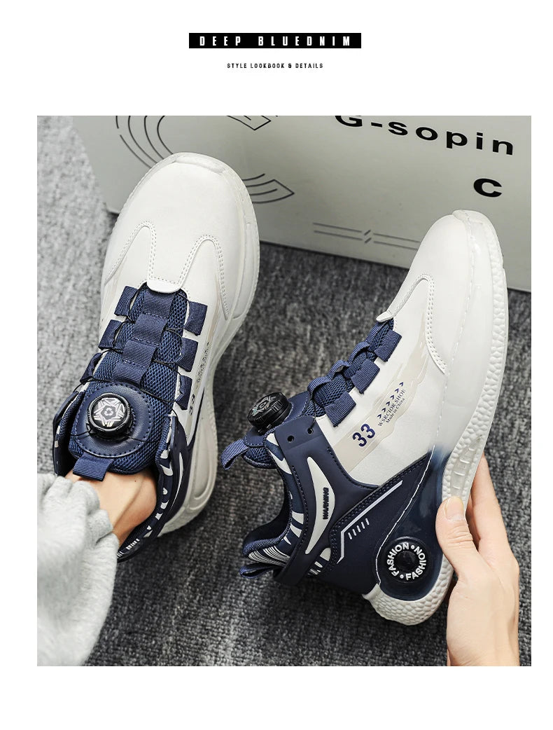 Men's Sneakers with Rotating Buckle Comfortable Non-Slip Lace-Up Durable Shoes for Outdoor Activities