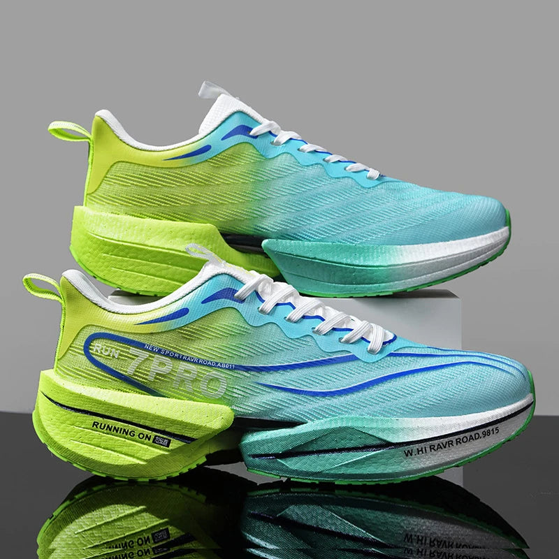 New Men's Carbon Plate Sneakers Outdoor Soft Sole Mesh Sports Shoes Running Shoes Light Anti-Slip Casual Couple Tennis Shoes