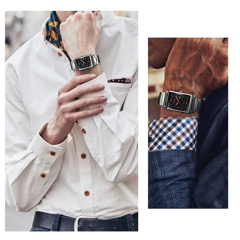 Fashion Watches for Men Luxury Rectangle Stainless Steel Men's Quartz Wristwatch Business Man Watch Clock Gift relogio masculino
