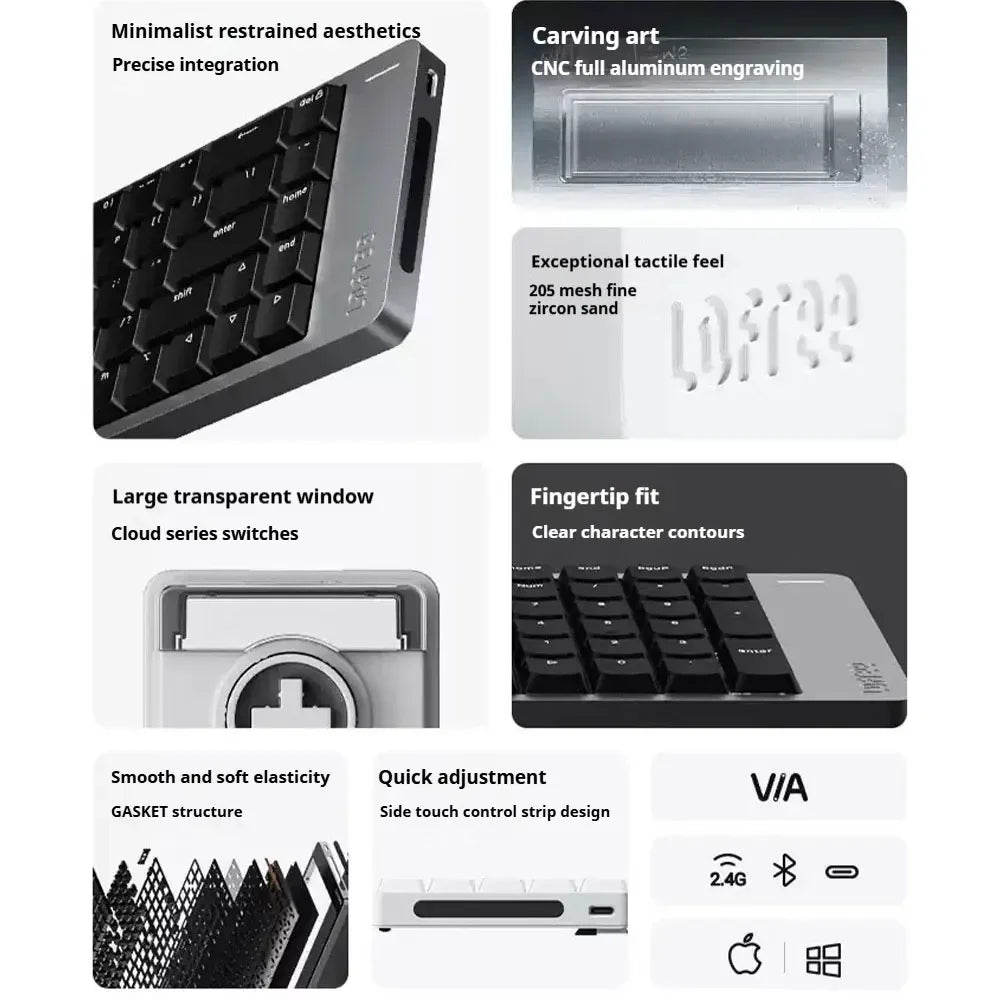 Lofree FLOW2 Mechanical Keyboard Business Office Wireless Bluetooth Wired Quiet & Gentle Sound Compatible Mute Aluminum Lump