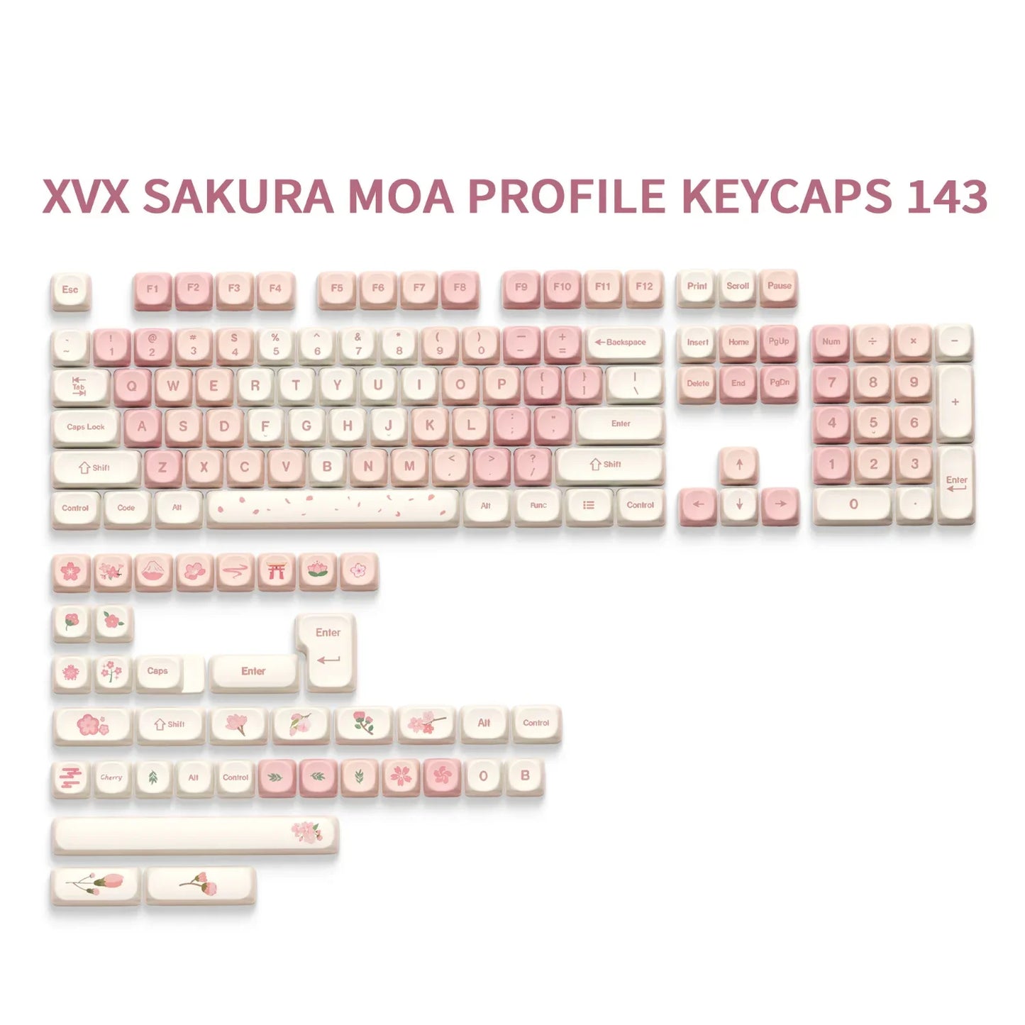 Sakura Pink MOA Keycaps PBT 142 Keys Cream Strawberry for 60/64/84/98/108 Gaming Mechanical Keyboard MX Switch