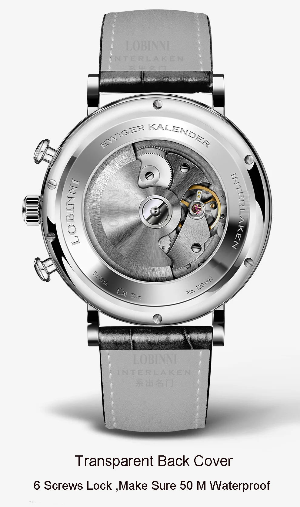 Luxury Brand Switzerland LOBINNI Perpetual Calendar Seagull Automatic Mechanical Men's Watches Sapphire Multi-function L13019-11